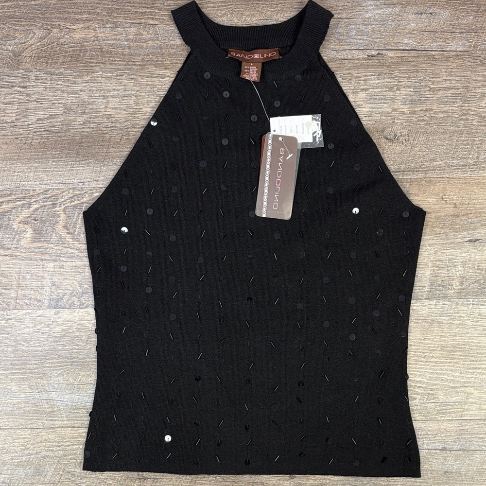 Bandolino Black Embellished Sleeveless Knit Top – Size Large (NWT)